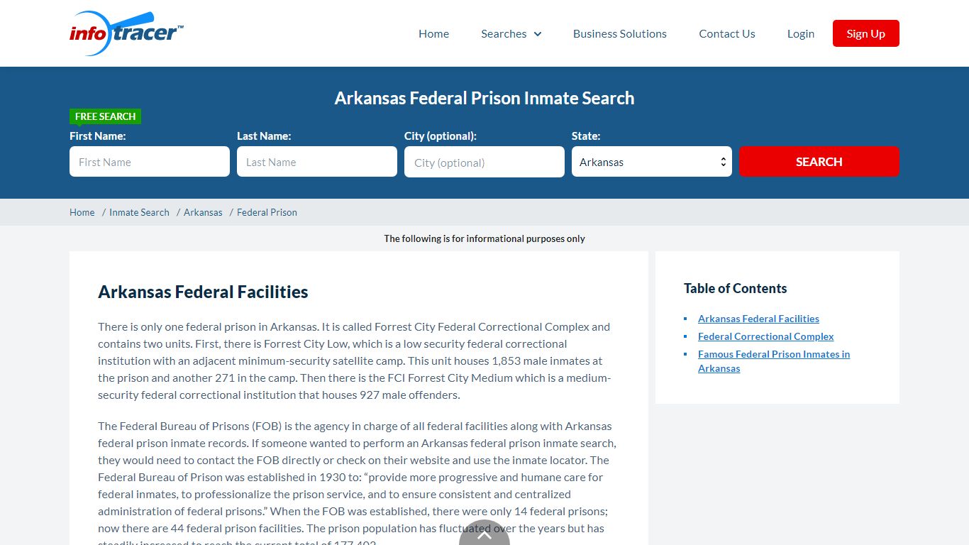 Arkansas Federal Prisons Inmate Records Search - InfoTracer